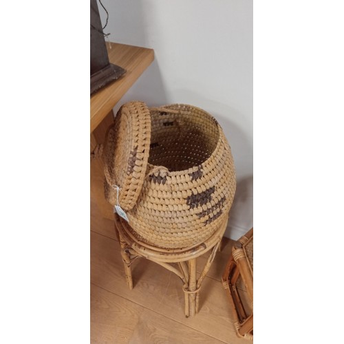 34 - Selection of cane furniture and 2 baskets