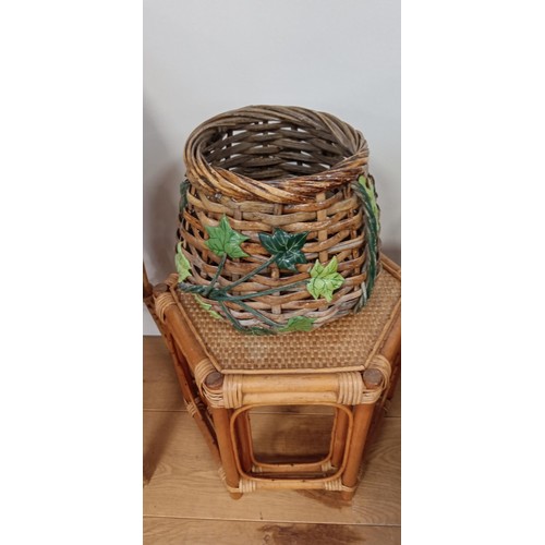 34 - Selection of cane furniture and 2 baskets