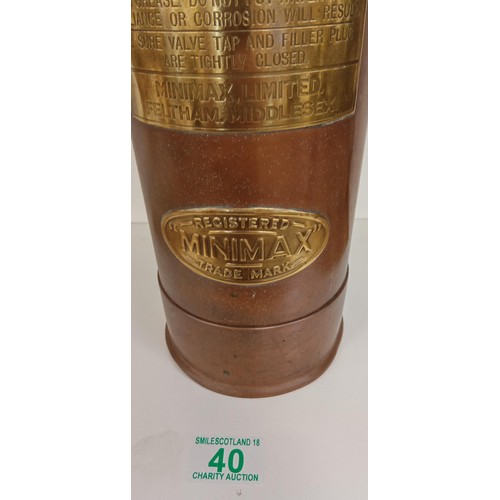 40 - Copper and brass minimax vintage fire extinguisher