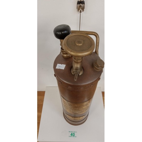 40 - Copper and brass minimax vintage fire extinguisher