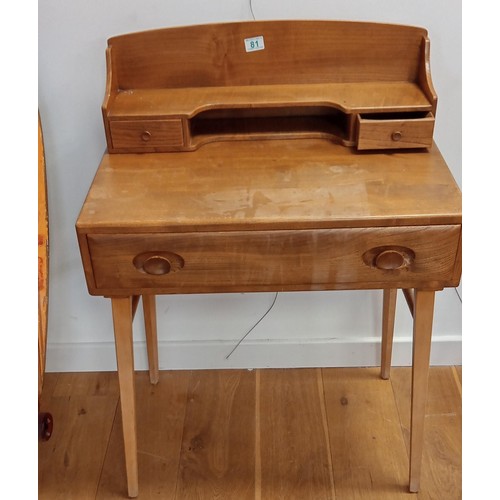 81 - Ercol writing table 1970's solid elm with gallery and frieze drawer