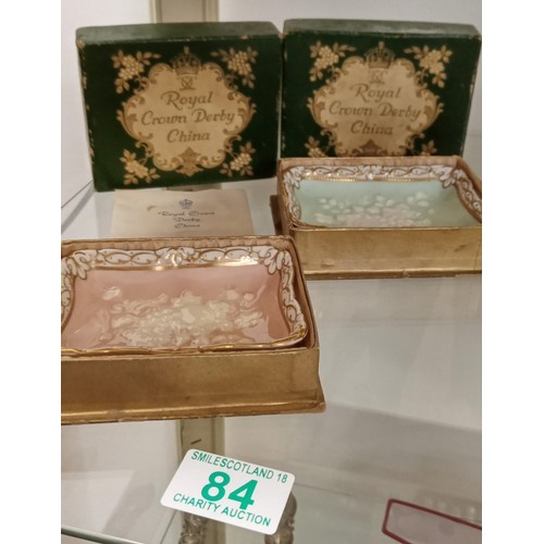 84 - Pair of Royal Crown Derby China in original box with leaflet Pershore dishes trinket dishes