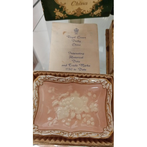 84 - Pair of Royal Crown Derby China in original box with leaflet Pershore dishes trinket dishes