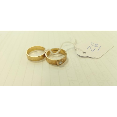 96 - 2 Fully hallmarked 9ct gold rings with RCK stamped both P 1/2 size approx.  1 with diamond weighs 8.... 