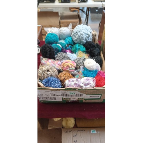 383 - Box of sparkly and pompom wool