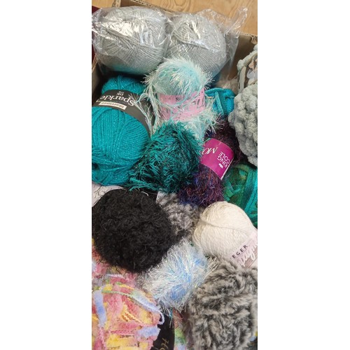 383 - Box of sparkly and pompom wool