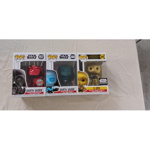 23 - Funko Pop/ bobble head Star Wars #157, #288, #341 Dart Vadar special edition, Darth Vadar & C-3PO