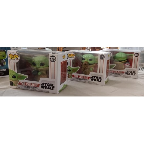 27 - Funko Pop/ bobble head Star Wars #378, #379 & #385 The Child with Cup, with frog & Force Wielding