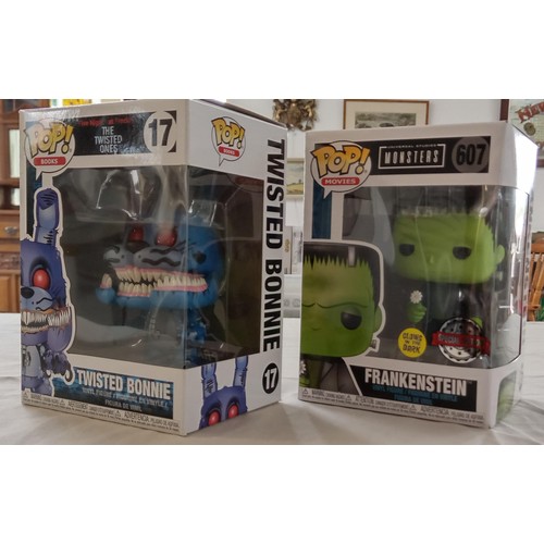 30 - Funko Pop Movies & Books/ bobble head #17 & #607 Twisted Bonnie & Frankenstein special edition glows... 