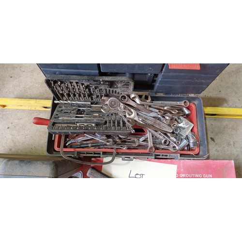 26 - Toolbox with tools, hammer drill and grouting gun