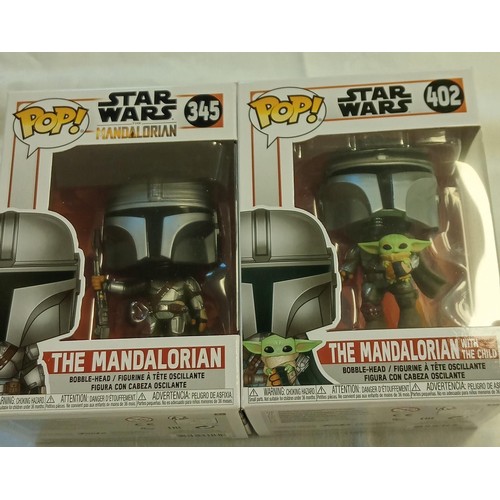 53 - Funko Pop/ bobble head Star Wars #345 & #402 The Mandalorian plus The mandalorian with the child