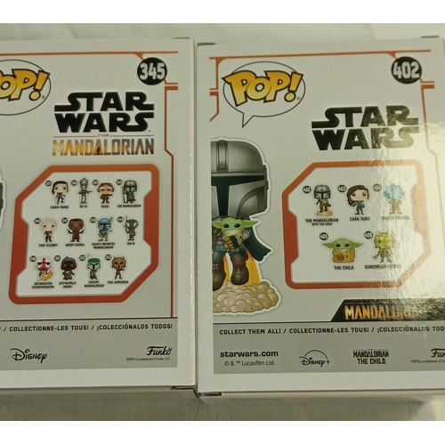 53 - Funko Pop/ bobble head Star Wars #345 & #402 The Mandalorian plus The mandalorian with the child