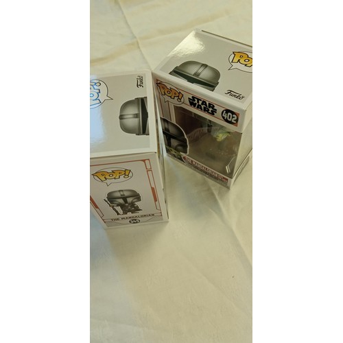 53 - Funko Pop/ bobble head Star Wars #345 & #402 The Mandalorian plus The mandalorian with the child