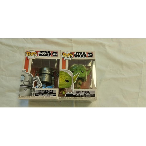 55 - Funko Pop/ bobble head Star Wars #424 & #425 Concept series R2-D2 & concept series Yoda