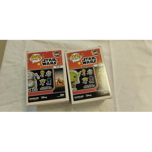 55 - Funko Pop/ bobble head Star Wars #424 & #425 Concept series R2-D2 & concept series Yoda