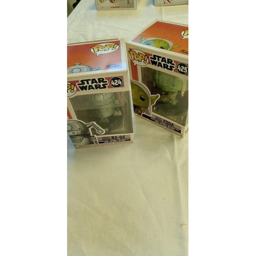 55 - Funko Pop/ bobble head Star Wars #424 & #425 Concept series R2-D2 & concept series Yoda