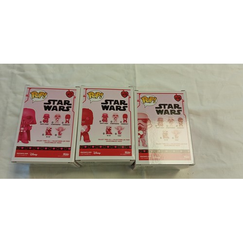 56 - Funko Pop/ bobble head Star Wars #417, #418 & #419 Darth Vader, Stromtrooper & Chewbacca