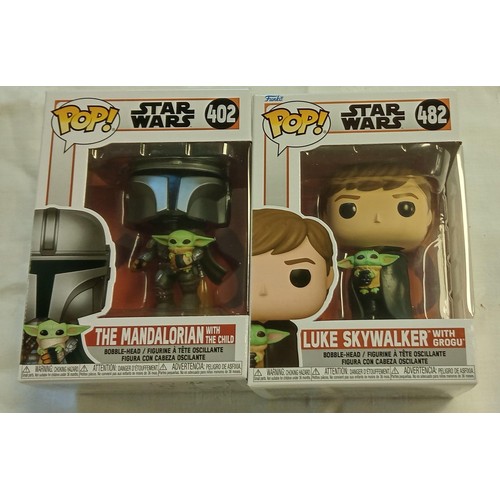 57 - Funko Pop/ bobble head Star Wars #402 & #482 The Mandalorian with the child plus Luke Skywalker with... 