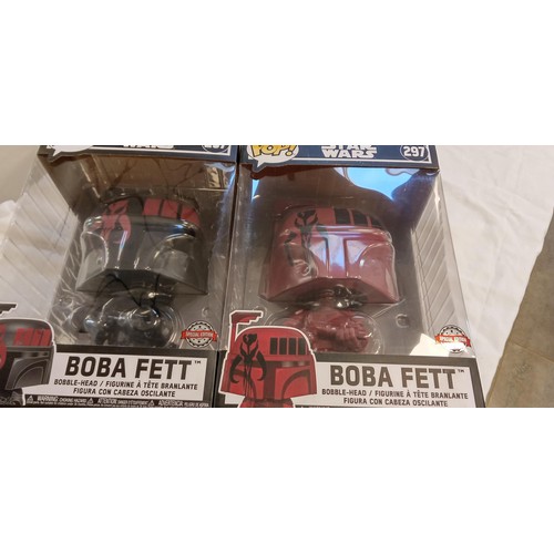 65 - Funko Pop/ bobble head #297 Star Wars 2 Special Edition Boba Fett figurines in different colours