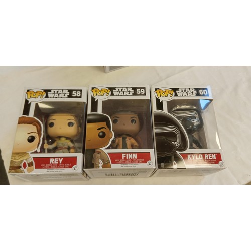 69 - Funko Pop/ bobble head Star Wars #58, #59 & #60 Rey, Finn & Kyloe Ren