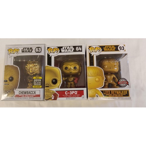 70 - Funko Pop/ bobble head #63, #64 & #93 Star Wars Chewbacca 2019 Galactic convention exclusive, C-3PO ... 