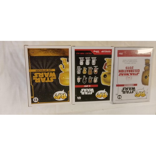 70 - Funko Pop/ bobble head #63, #64 & #93 Star Wars Chewbacca 2019 Galactic convention exclusive, C-3PO ... 