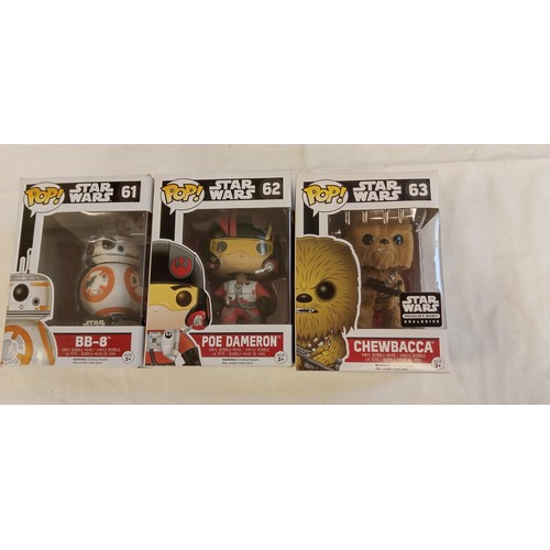 71 - Funko Pop/ bobble head Star Wars #61, #62 & #63 BB-8 The Force Awakens, Poe Dameron The Force Awaken... 