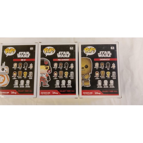 71 - Funko Pop/ bobble head Star Wars #61, #62 & #63 BB-8 The Force Awakens, Poe Dameron The Force Awaken... 