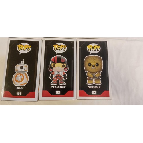 71 - Funko Pop/ bobble head Star Wars #61, #62 & #63 BB-8 The Force Awakens, Poe Dameron The Force Awaken... 