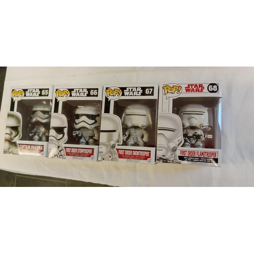 72 - Funko Pop/ bobble head Star Wars #65, #66, #67 & #68.  Captain Phasma, First Order Stormtrooper, Fir... 