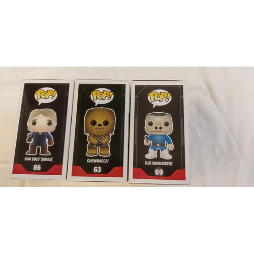 75 - Funko Pop/ bobble head Star Wars #63, #69 & #86 Chewbacca, Blue Snaggletooth Star Wars smugglers bou... 