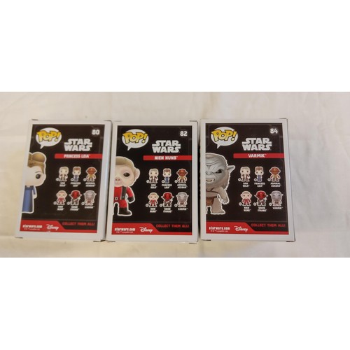 76 - Funko Pop/ bobble head Star Wars #80, #82 & #84 Princess Leia, Nien Nunb & Varmik