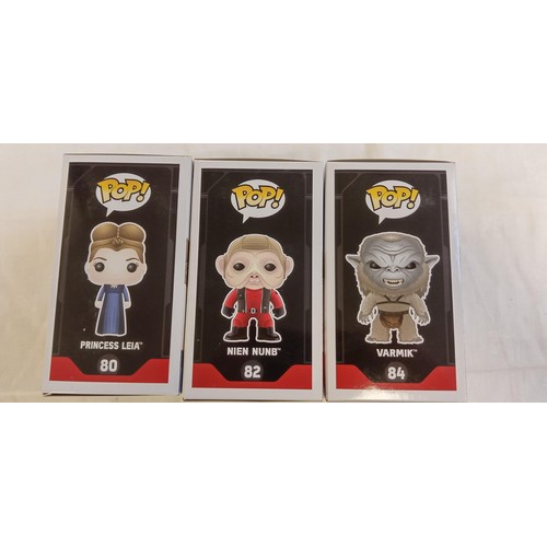 76 - Funko Pop/ bobble head Star Wars #80, #82 & #84 Princess Leia, Nien Nunb & Varmik