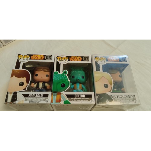 78 - Funko Pop/ bobble head Star Wars #03, #07 & #11 Han Solo, Greedo & Luke Skywalker (Jedi)