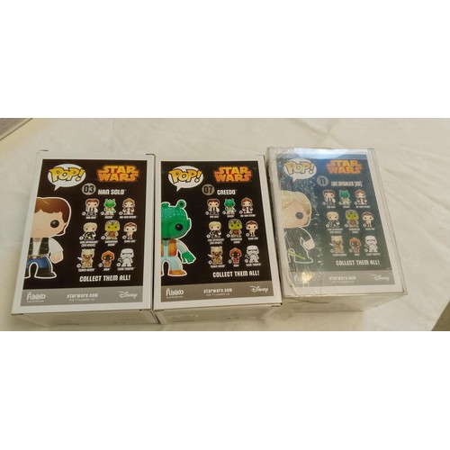 78 - Funko Pop/ bobble head Star Wars #03, #07 & #11 Han Solo, Greedo & Luke Skywalker (Jedi)