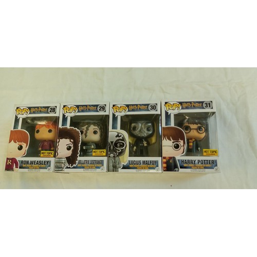 85 - Funko Pop/ bobble head Harry Potter #28, #29, #30 & #31 Ron Weasley Hot Topic Exclusive, Bellatrix L... 