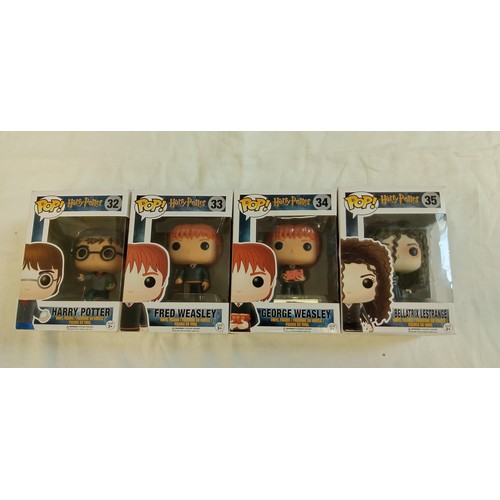 86 - Funko Pop/ bobble head Harry Potter #32, #33, #34 & #35 Harry Potter, Fred Weasley, George Weasley &... 