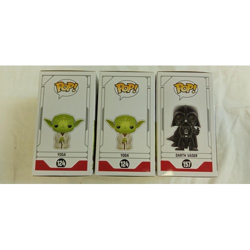 91 - Funko Pop/ bobble head Star Wars #124, #124 & #157 Star Wars Yoda Funko 2019 galactic convention exc... 