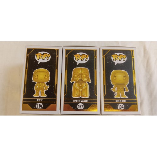 92 - Funko Pop/ bobble head Star Wars #114, #157 & #194 Rey special edition, Darth Vader Special Edition ... 