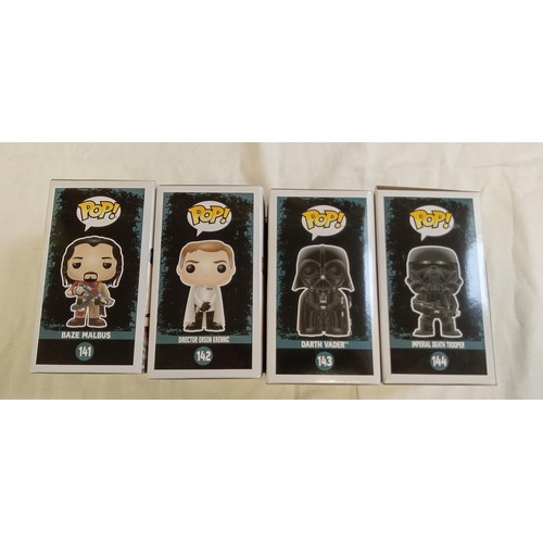 93 - Funko Pop/ bobble head Star Wars #141, #142, #143 & #144 Baze Malbus, Director Orson Krennic, Darth ... 