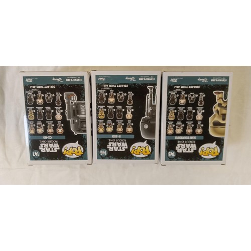 94 - Funko Pop/ bobble head Star Wars #145, #146 & #147 Scarif Stormtrooper, K-2SO & C2-B5