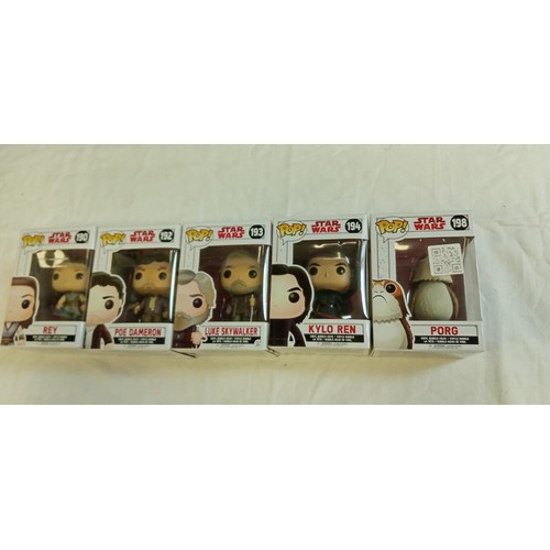 95 - Funko Pop/ bobble head Star Wars #190, #192, #193, #194 & #198 Rey, Poe Dameron, Luke Skywalker, Kyl... 