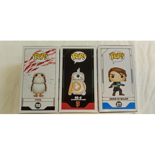 98 - Funko Pop/ bobble head Star Wars #198, #220 & #271 Porg, BB-8 San Francisco Giants edition Special E... 