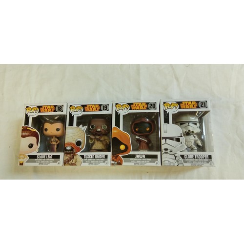 100 - Funko Pop/ bobble head Star Wars #18, #19, #20 & #21 Slave Leia, Tusken Raider, Jawa & Clone Trooper