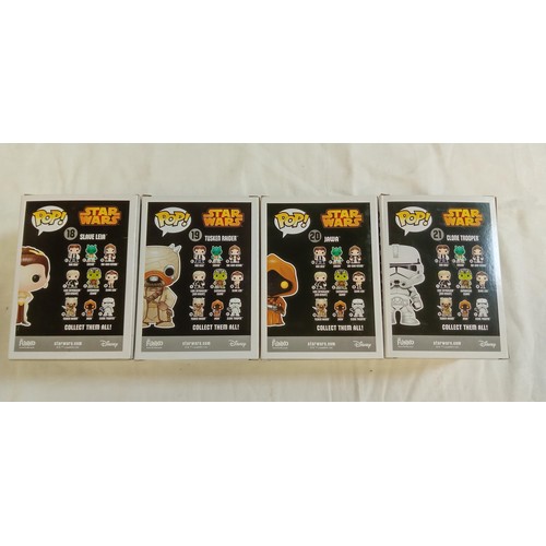 100 - Funko Pop/ bobble head Star Wars #18, #19, #20 & #21 Slave Leia, Tusken Raider, Jawa & Clone Trooper