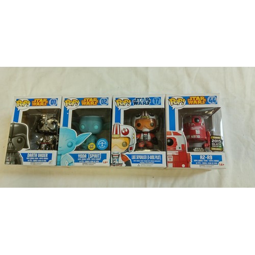 102 - Funko Pop/ bobble head Star Wars #01, #02, #17 & #44 , Darth Vader, Yoda (spirit) glow in the dark u... 