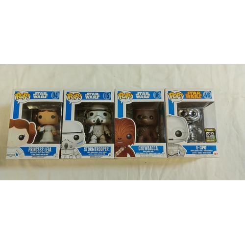 103 - Funko Pop/ bobble head Star Wars #04, #05, #06 & #46 Princess Leia, Stormtrooper, Chewbacca & E-3PO ... 