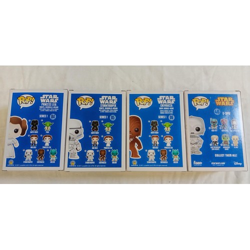 103 - Funko Pop/ bobble head Star Wars #04, #05, #06 & #46 Princess Leia, Stormtrooper, Chewbacca & E-3PO ... 