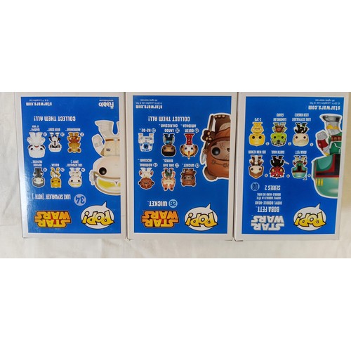 104 - Funko Pop/ bobble head Star Wars #08, #26 & #34 Boba Fett, Wicket & Luke Skywalker (hoth)