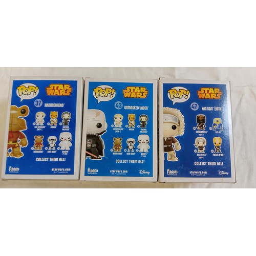 105 - Funko Pop/ bobble head Star Wars #37, #43 & #47 Hammerhead, Unmasked Vader & Han Solo (Hoth)